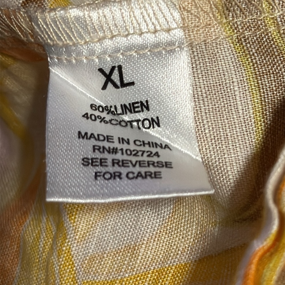 Linen‎ Blend by Hester & Orchard floral print yellow hues split collar top Sz XL - Picture 7 of 7